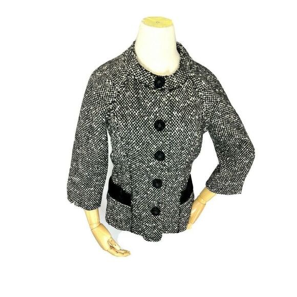 MARC JACOBS Tweed Blazer Jacket Size 6 Black Velvet Wool Mohair - Picture 1 of 11